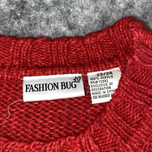 Vtg Fashion Bug Women's 22-24 Red Knitted‎ Fashion Bear University Pull Over - Picture 4 of 7